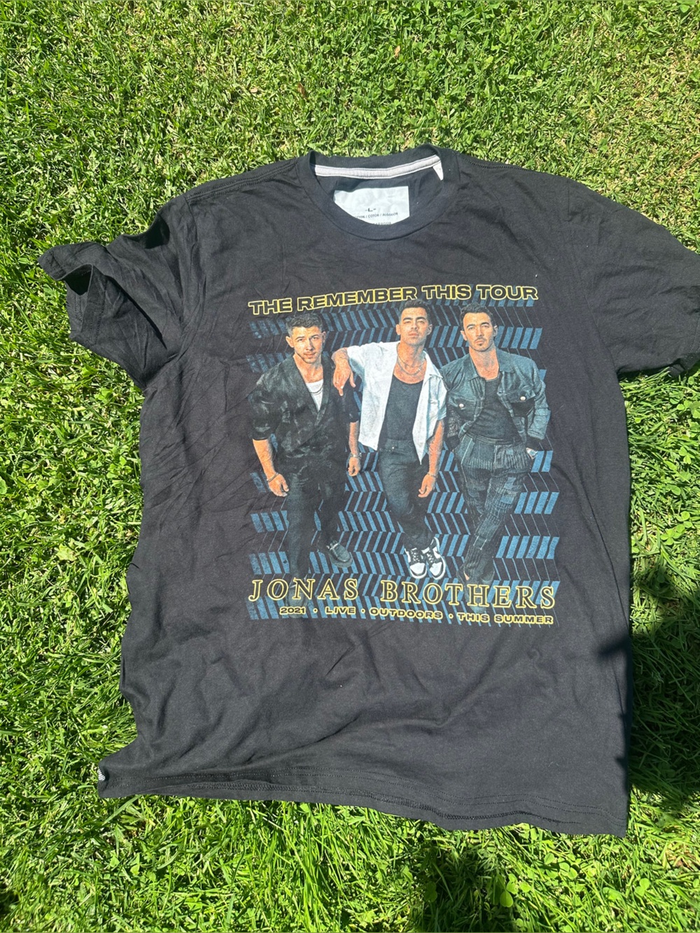 JONAS BROTHERS Black Tour Tee with Blue & Yellow Graphic - Official Band Tee